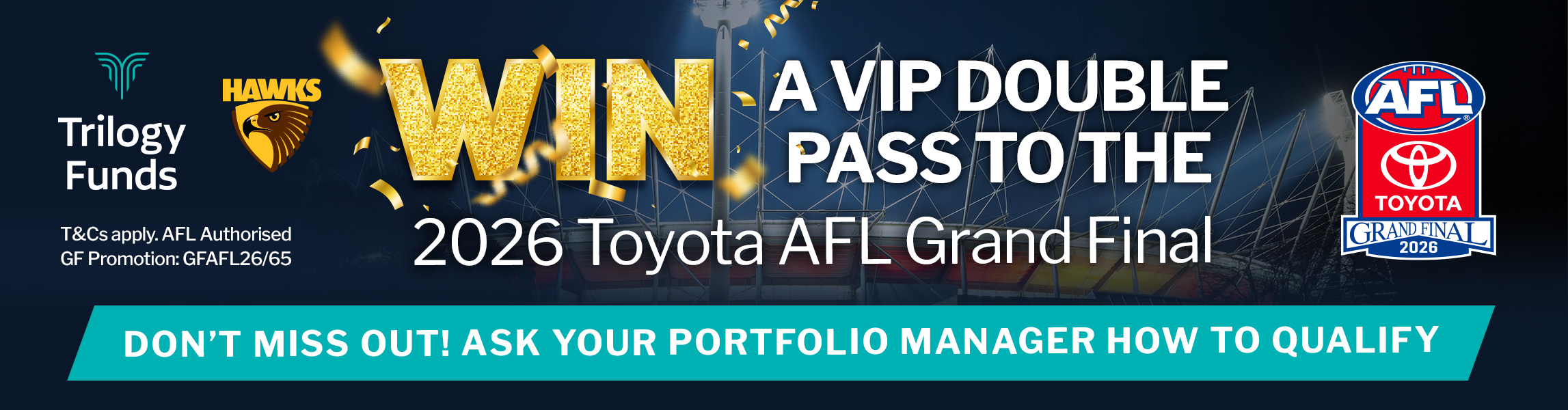 Win a VIP double pass to the 2026 Toyota AFL Grand Final